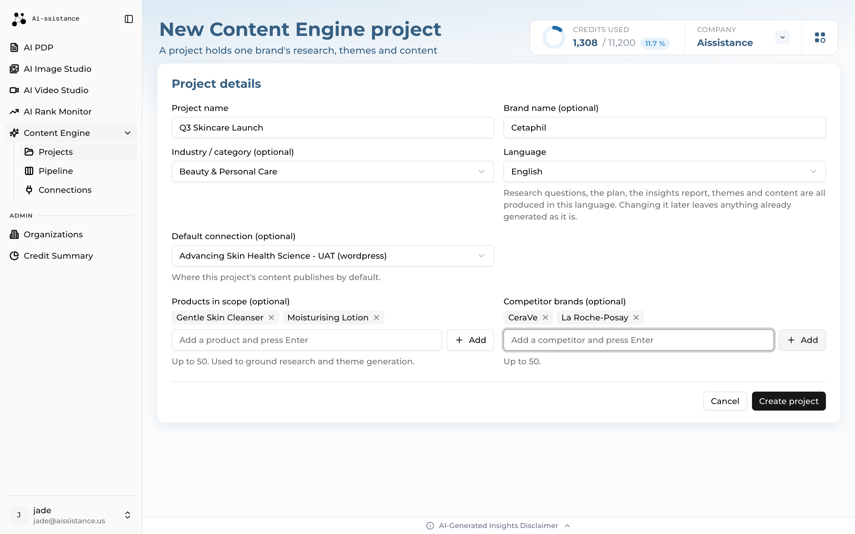 Completed project form with the Create Project button